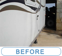 AeroLite Travel Trailer sidewall delamination caused by water damage... Contact McQueeney Collision, Inc. for full vehicle inspection, check all seals with our service department