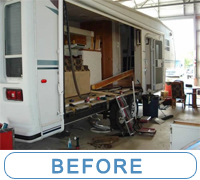 Pre-Owned fifth wheel with water damage in slide... McQueeney Collision, Inc. removed the slide and did the work correctly