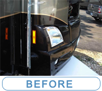 Front cap of Motorhome, Removing of Front Plastic Protective Coating and the end result ... McQueeney Collision Inc. Central Texas 